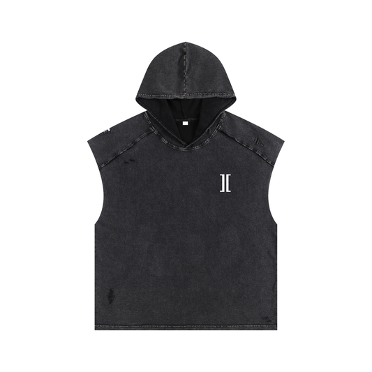 ][ Snow Washed Oversized Hooded Cut Off